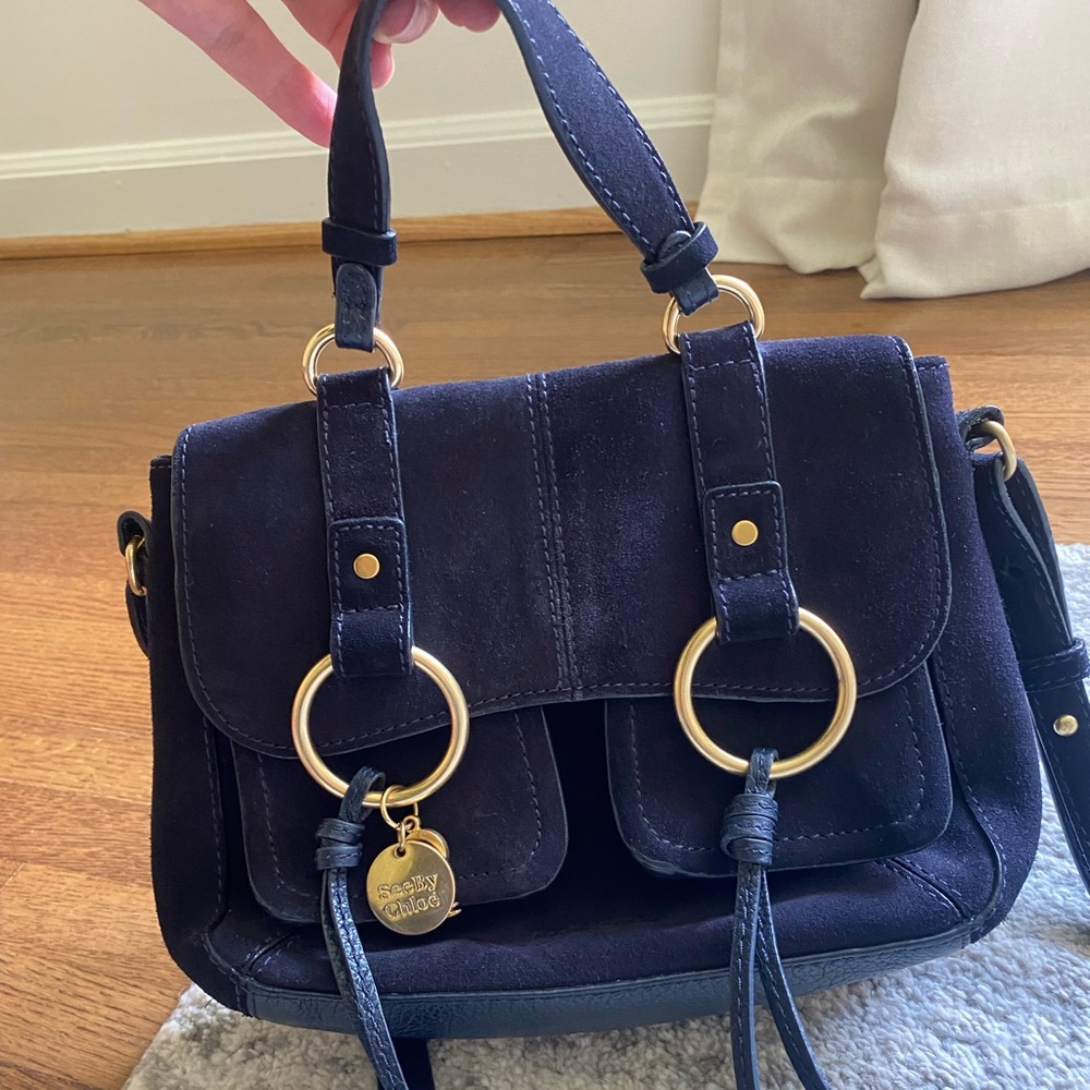 See by Chloe Navy Suede and Leather Bag